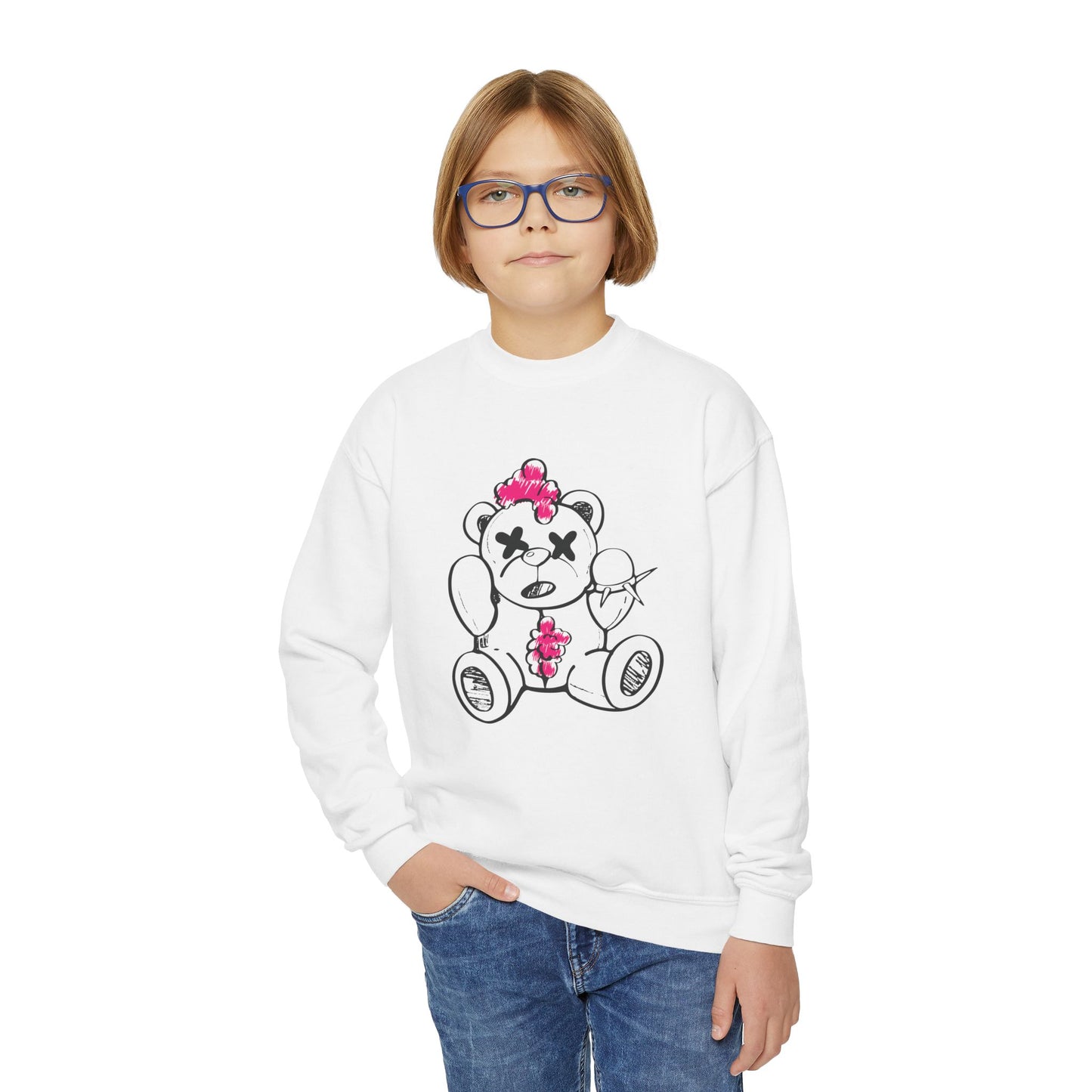 Pink Chaos Bear Kids Crewneck Sweatshirt