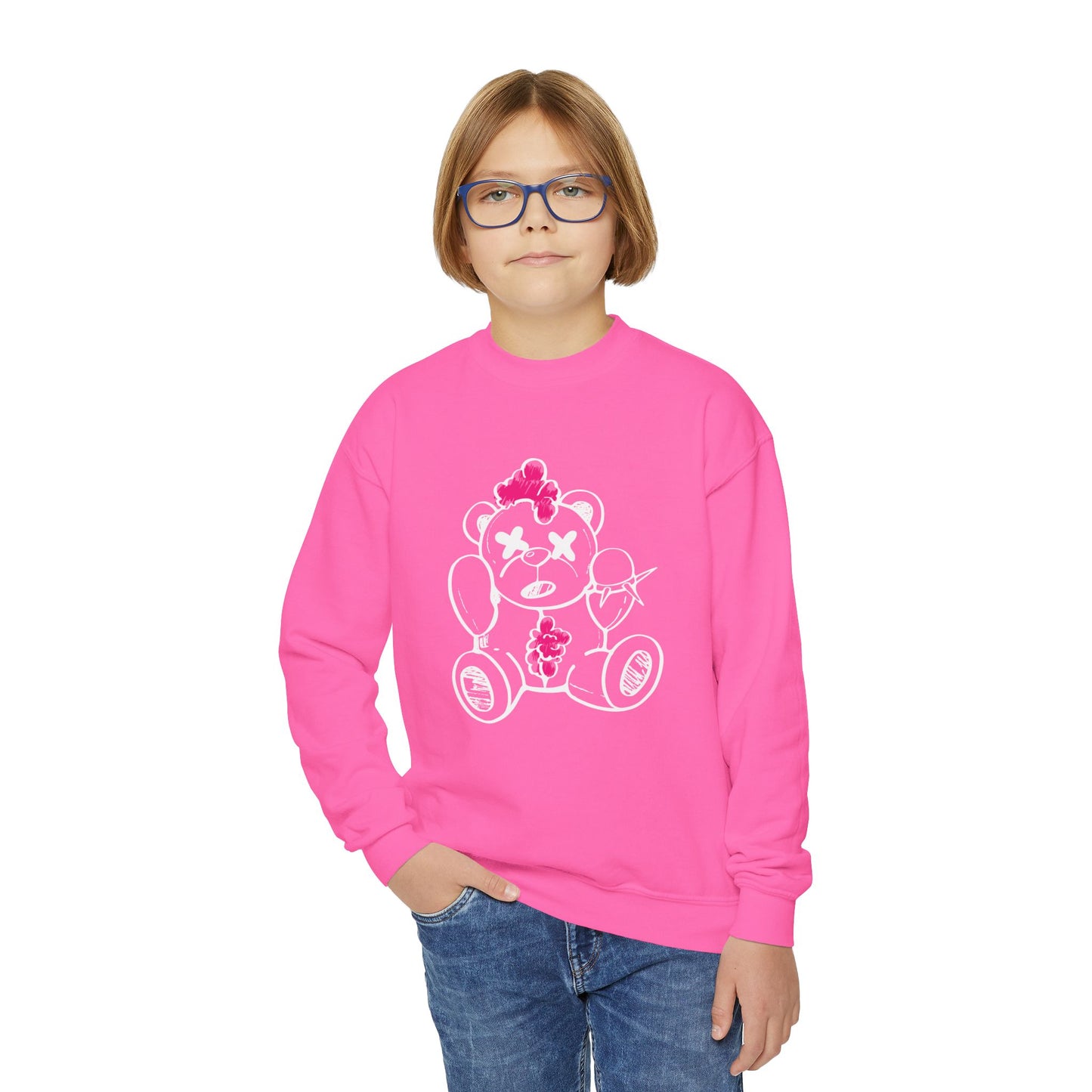 Pink Chaos Bear Kids Crewneck Sweatshirt