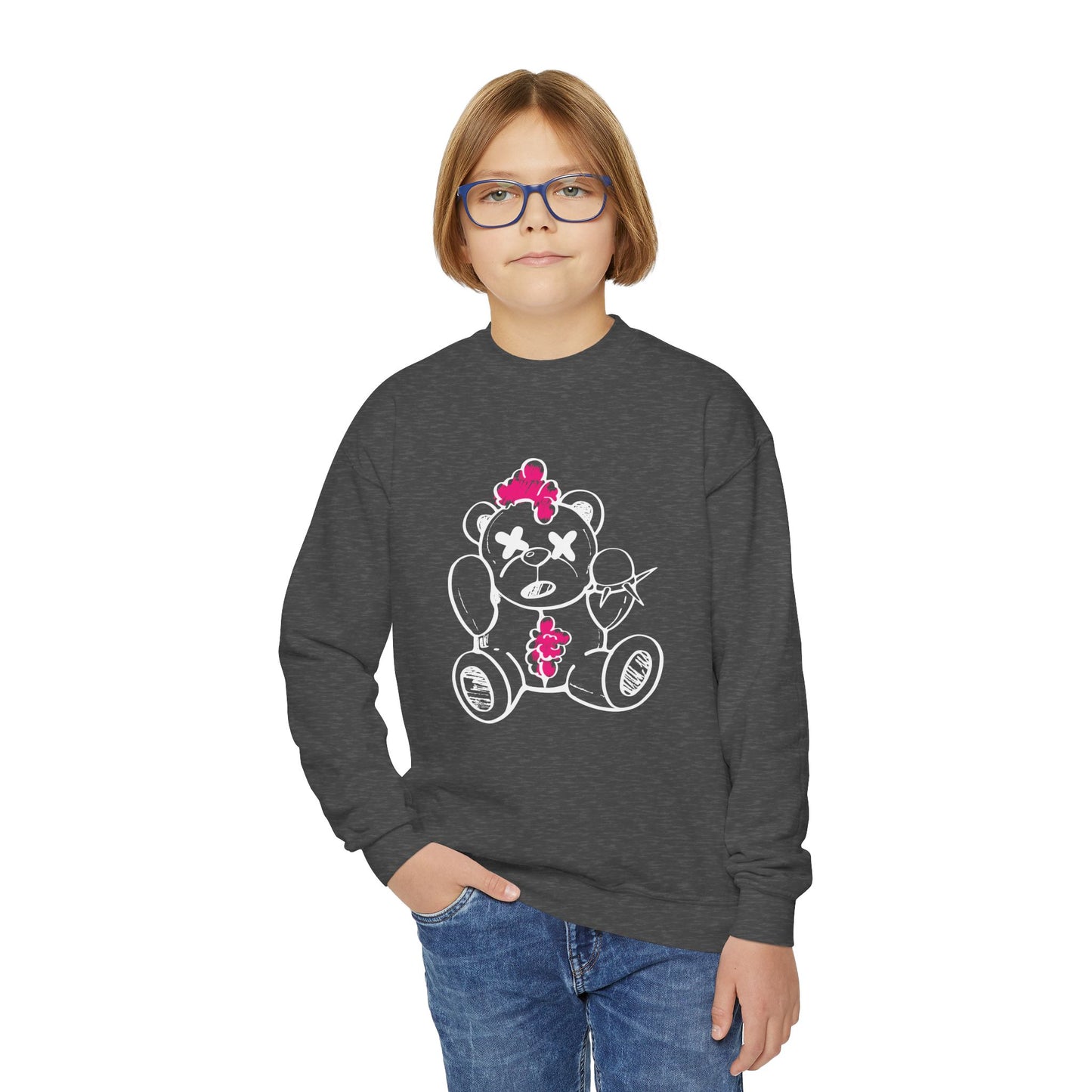 Pink Chaos Bear Kids Crewneck Sweatshirt