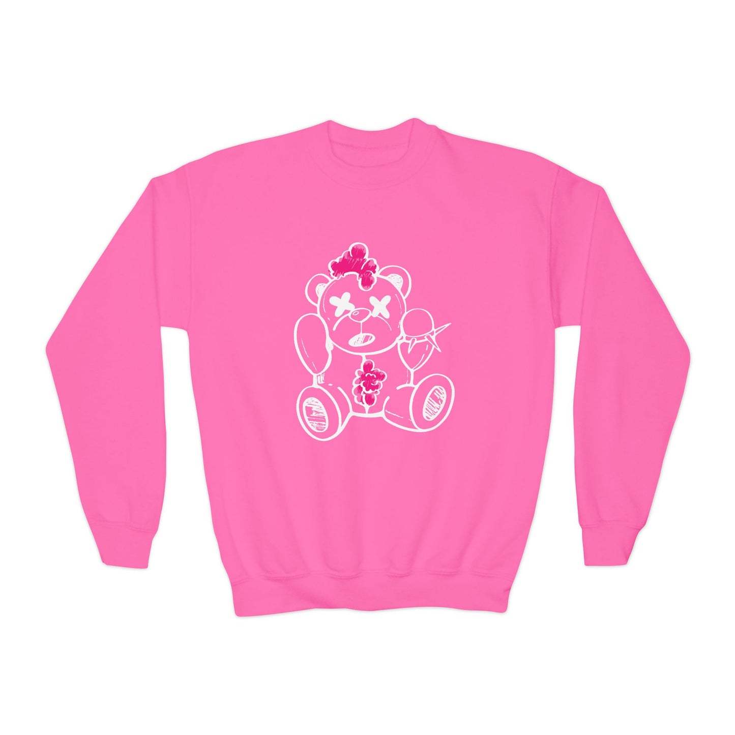 Pink Chaos Bear Kids Crewneck Sweatshirt