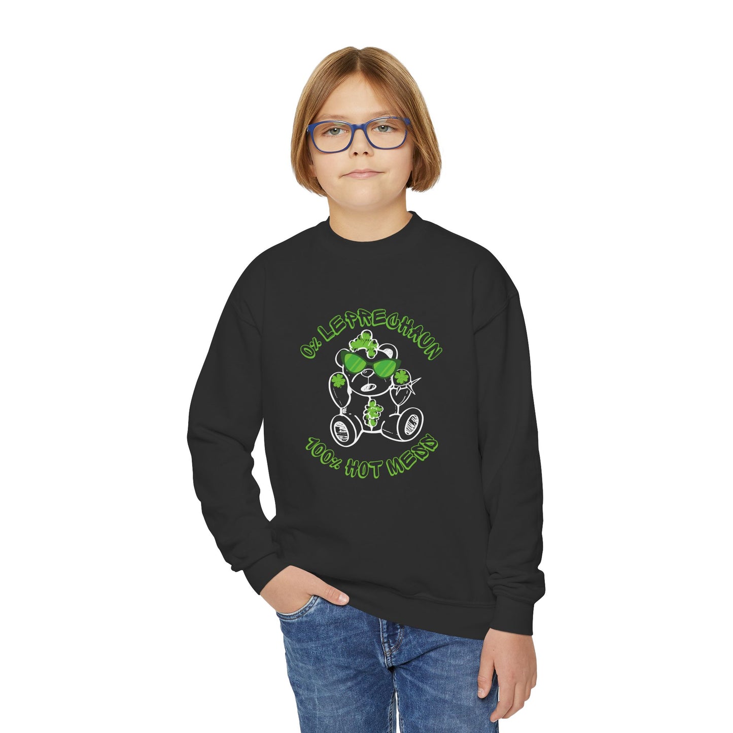 Leprechaun Chaos Bear Kids Crewneck Sweatshirt