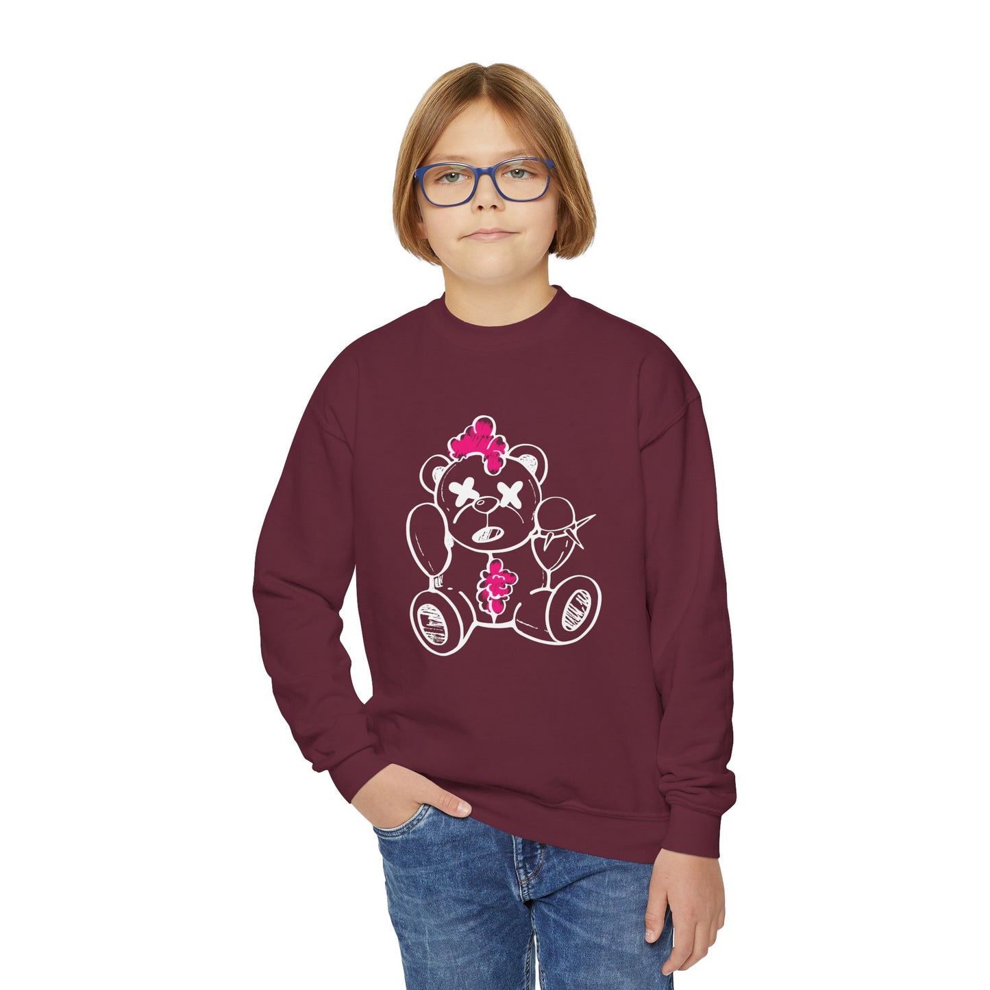 Pink Chaos Bear Kids Crewneck Sweatshirt