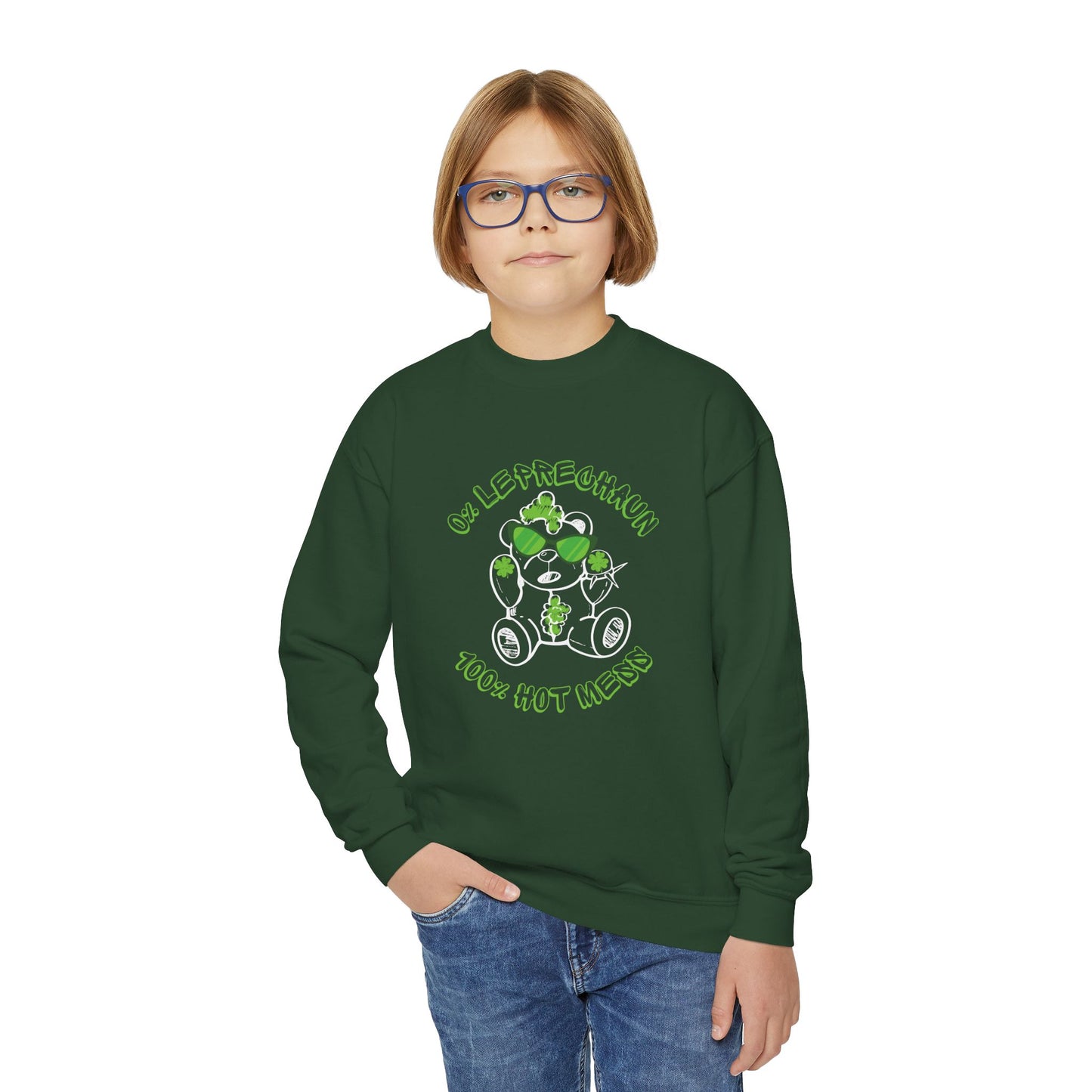 Leprechaun Chaos Bear Kids Crewneck Sweatshirt