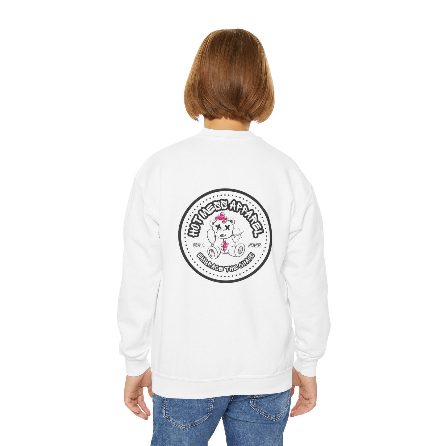 Pink Chaos Bear Kids Crewneck Sweatshirt