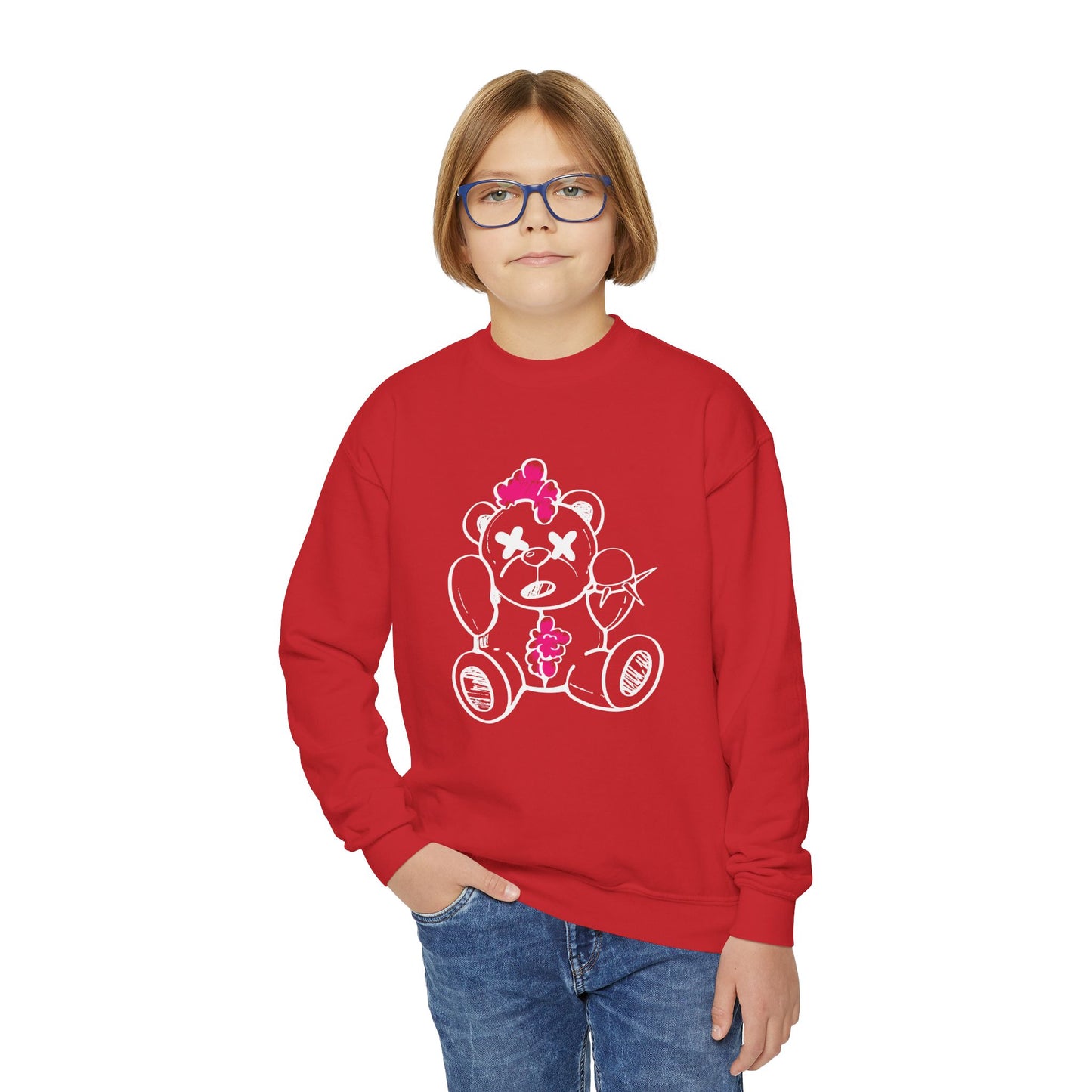 Pink Chaos Bear Kids Crewneck Sweatshirt