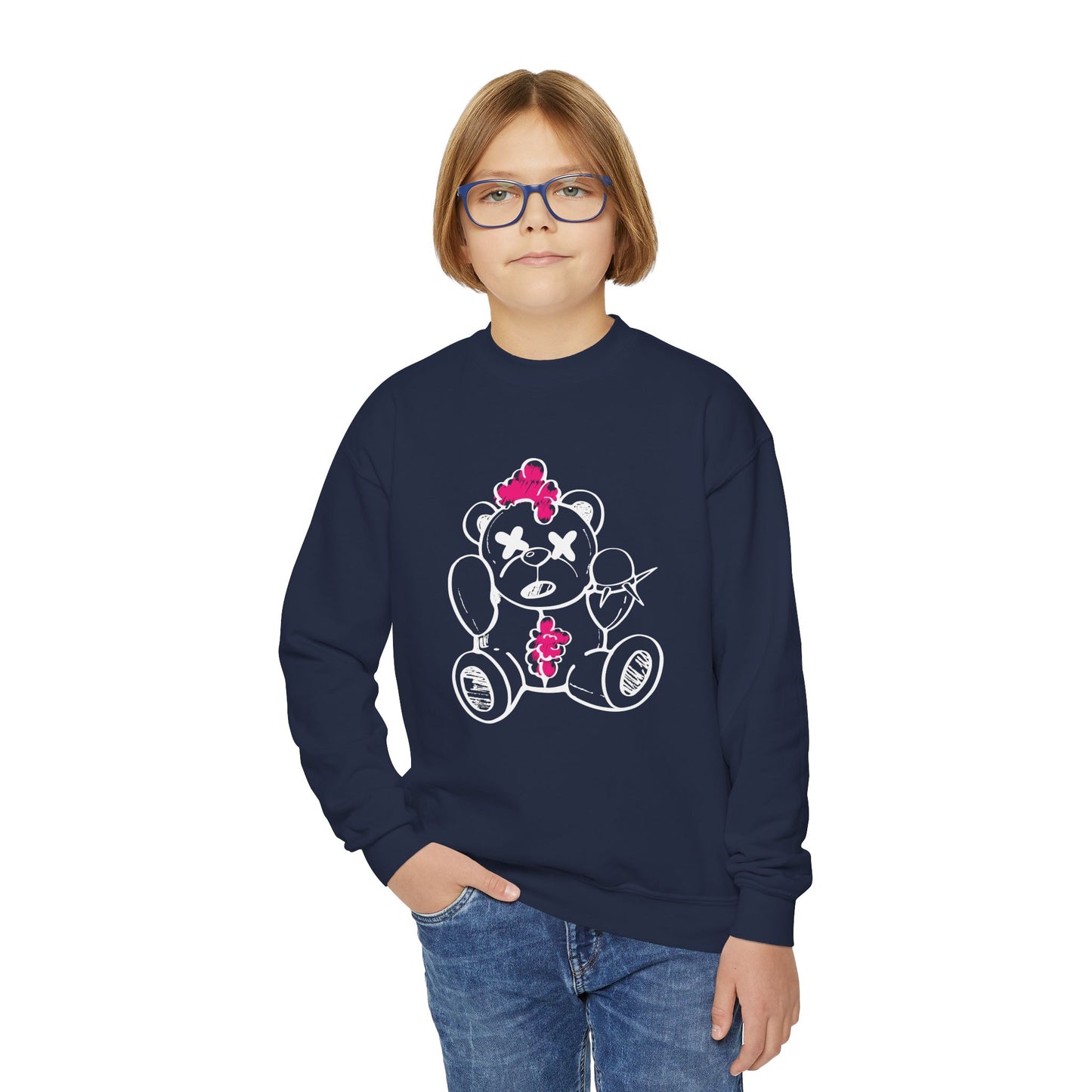 Pink Chaos Bear Kids Crewneck Sweatshirt