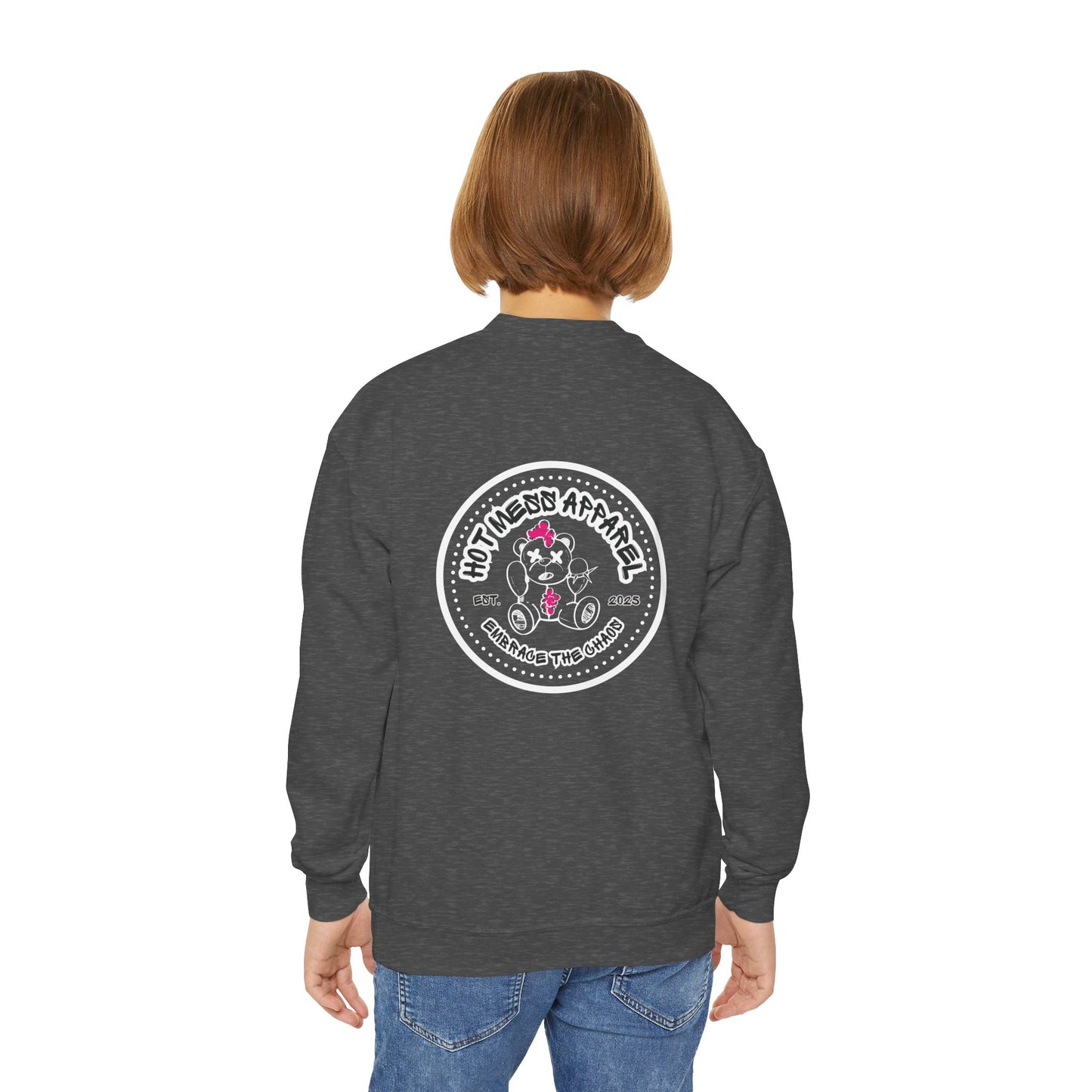 Pink Chaos Bear Kids Crewneck Sweatshirt