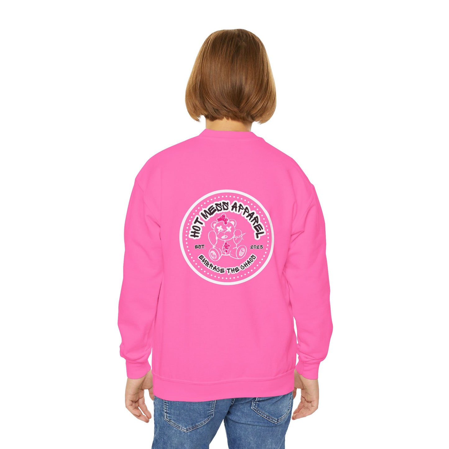 Pink Chaos Bear Kids Crewneck Sweatshirt